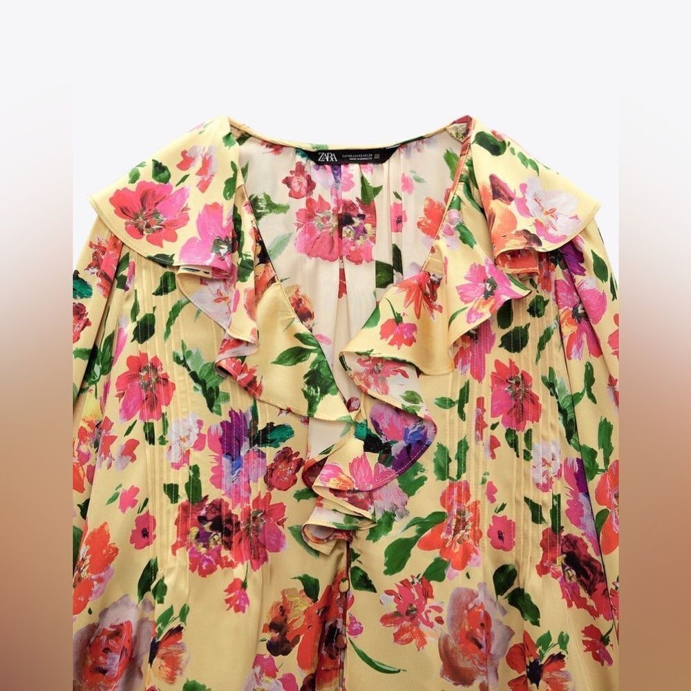 ZARA FLORAL PRINT RUFFLED SHIRT - Picture 6 of 8